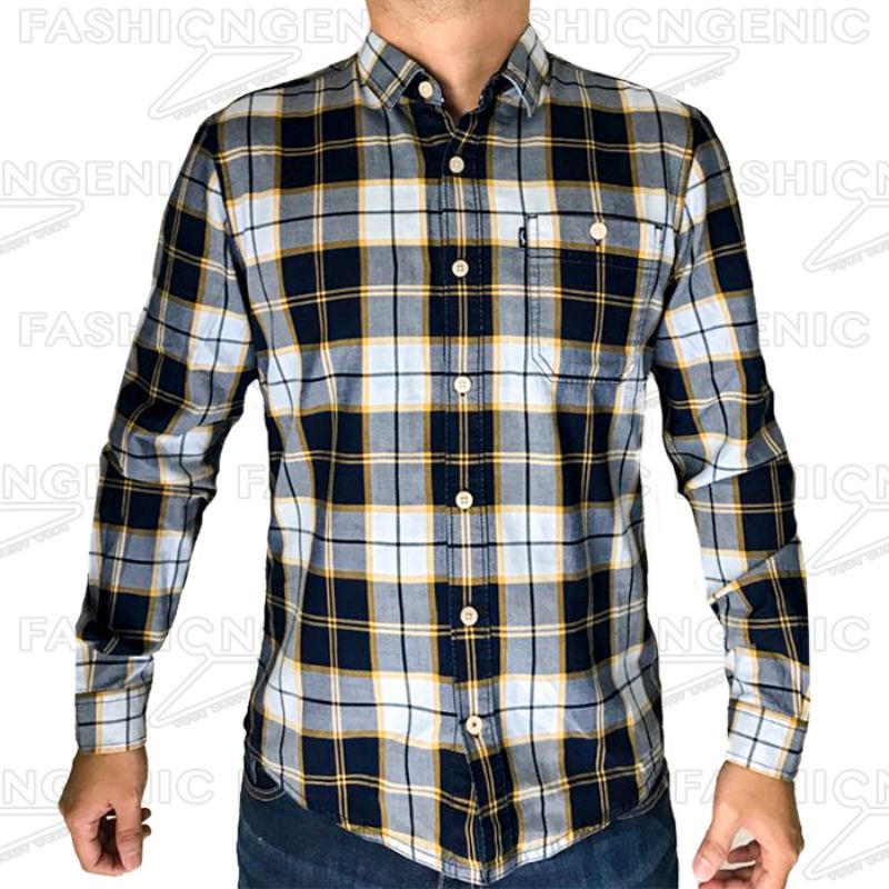 CARDINAL - Casual Shirt | Kemeja Kotak Biru Kuning Putih Lengan Panjang Pria