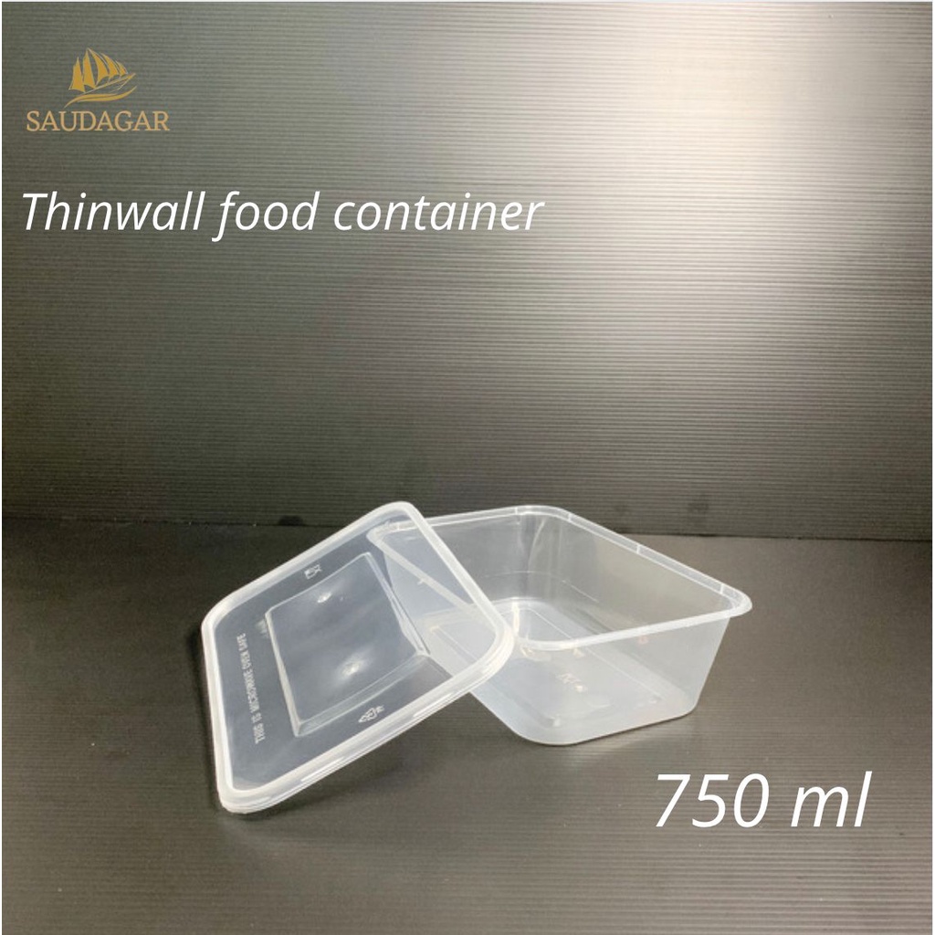 Kotak makan plastik / thinwall persegi panjang 750ml per pack isi 25 pcs