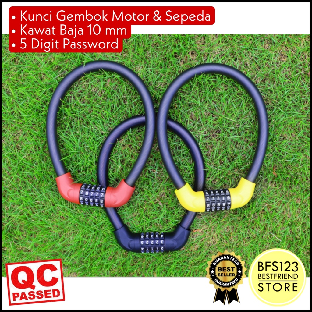 Kunci Gembok Motor Sepeda Kawat Baja 10 mm Lock Waterproof 5 Digit Password