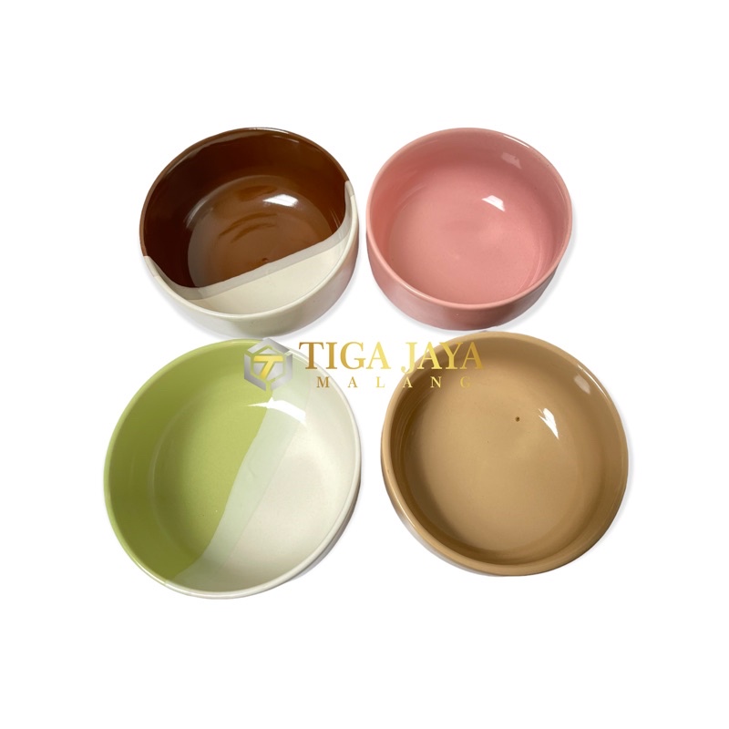 Mangkok keramik kaibon Original / Mangkok Keramik Two Tone Bulat 2 Warna Cantik Ukuran 14 cm Tebal