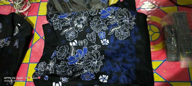 Batik Couple Keluarga - Couple Baju Batik Keluarga Ibu Ayah Dan Anak Motif Sakura Biru