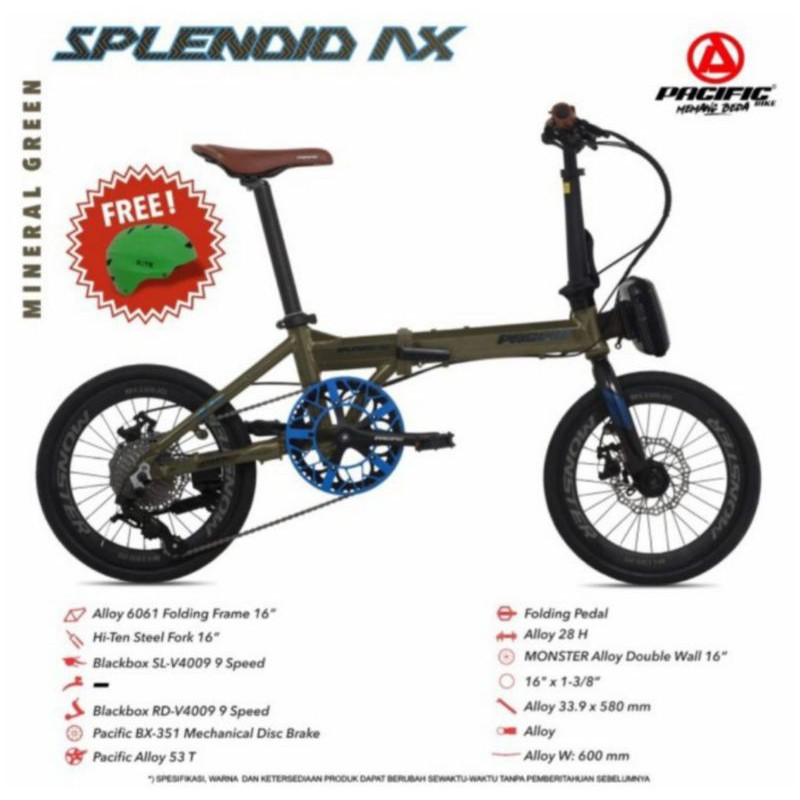 Sepeda lipat 16 inch Pacific Splendid AX 9 Speed
