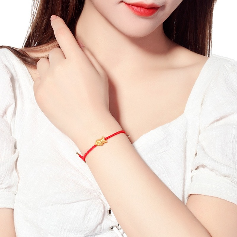 [Ready Stock]Fashion Unique Gold-Plated round Beads Calf Bracelet Red Rope Bracelet