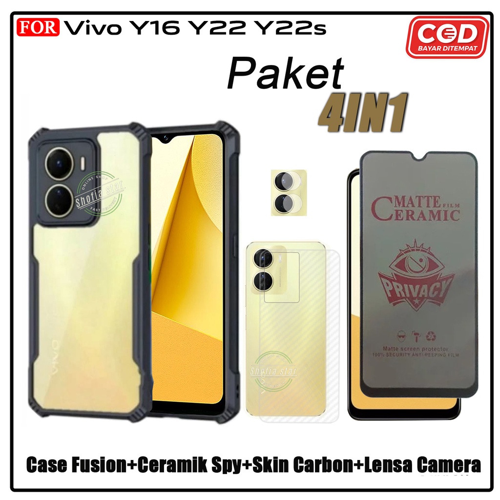 PAKET 4IN1 Case Vivo Y16 Y22 Y22s Y91 Y93 Y95 Softcase Fusion Shockproof Transparan Premium Protect Casing