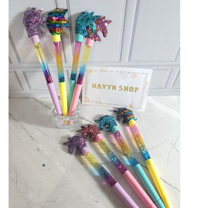 

Trend - 12pc pen Squin gliter air unicorn/pen manik/pen lucu/pen air manik unicorn