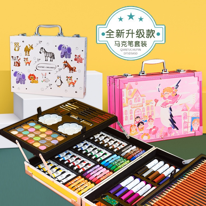 

☇❒◄Pena cat air anak sikat kotak hadiah alat lukisan set spidol siswa seni lukisan set hadiah ulang