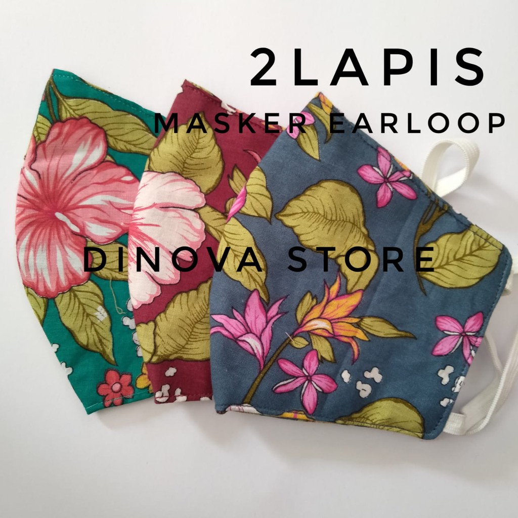 Masker kain katun 2 lapis model earloop bunga/masker kain  motif/masker 2 lapis/masker kain 2 lapis