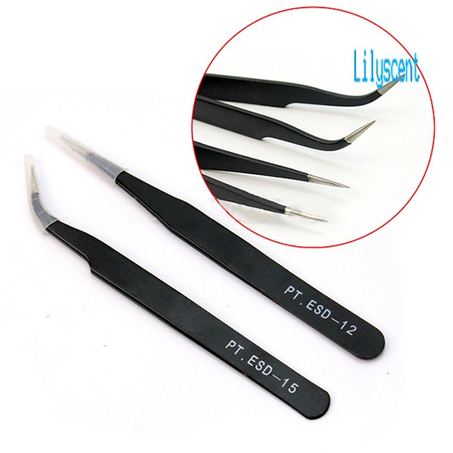 Lily 2Pcs Pinset Lurus / Melengkung Untuk Nail Art / Extension Bulu Mata