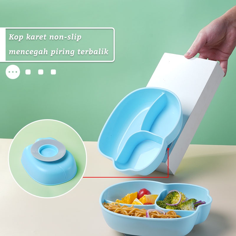 Letyeah &amp; Kaizenliving piring makan anak bayi anti selip / mangkuk makan anak lucu / peralatan makan anak bpa free