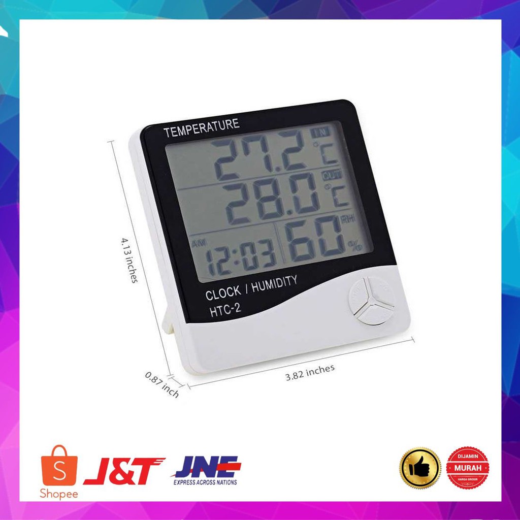 Murah Taffware Digital Temperature Humidity Meter Clock Alarm Cale