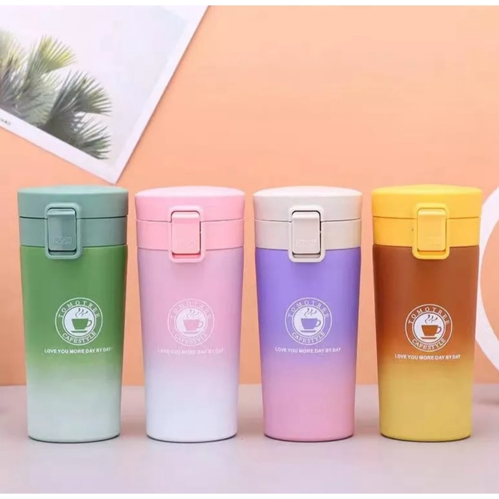 Termos Travel Mug Coffee Gradasi Tahan Air Panas &amp; Dingin Coffee Cup Stainless Steel 380 ML / Thermos Kopi Teh Mini 350 ml High Quality Viral Berkualitas Untuk Penyimpanan Minuman Air Panas &amp; Dingin Design Terbaru Kekinian Mug Botol minum Coffee &amp; Tea