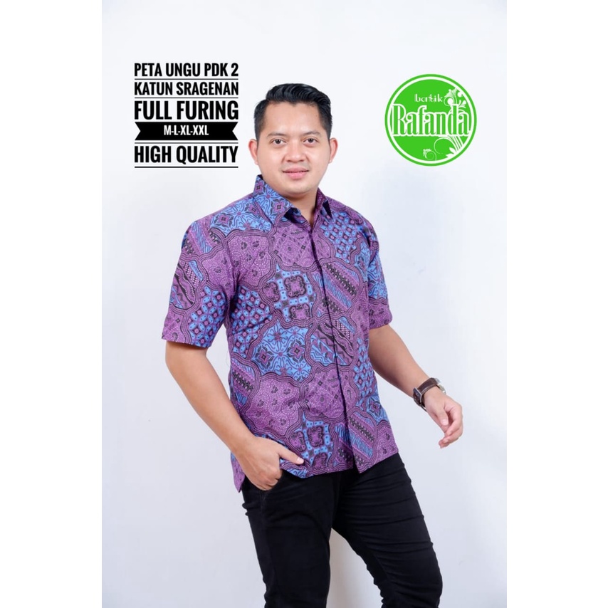 PETA UNGU 2 RAFANDA BAJU KEMEJA BATIK SOLO PRIA LENGAN PENDEK PANJANG LAPIS FURING ATASAN BATIK PREMIUM MODERN KATUN HALUS GURDO HIJAU 2 BOKOR KLASIK PERMATA HITAM 2 LURIK ABU PETA UNGGU ALDIANSYAH ANGGARA MERAH PEKSI JODO CEMPAKA HIJAU KOKO MODANG NAVY