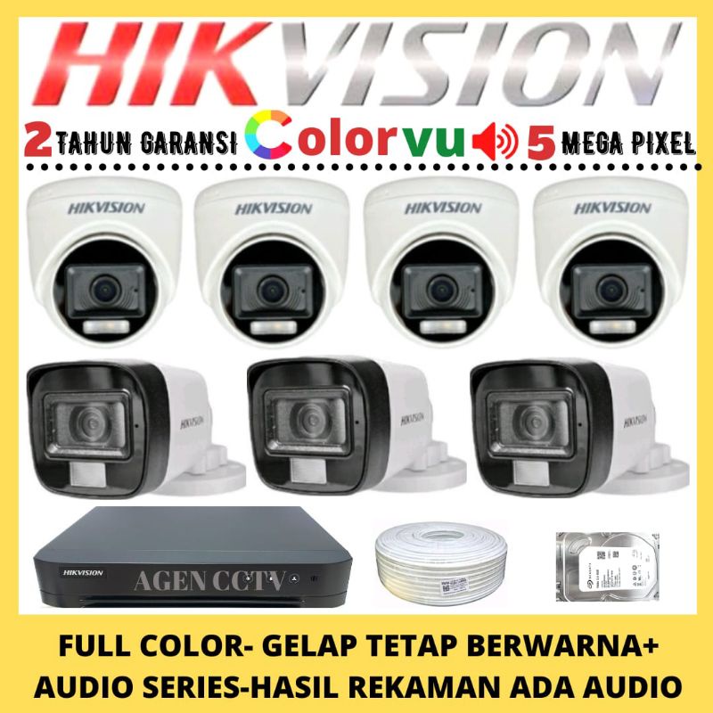 PAKET CCTV HIKVISION COLORVU 5MP 8 CHANNEL 7 KAMERA AUDIO FULL COLOR