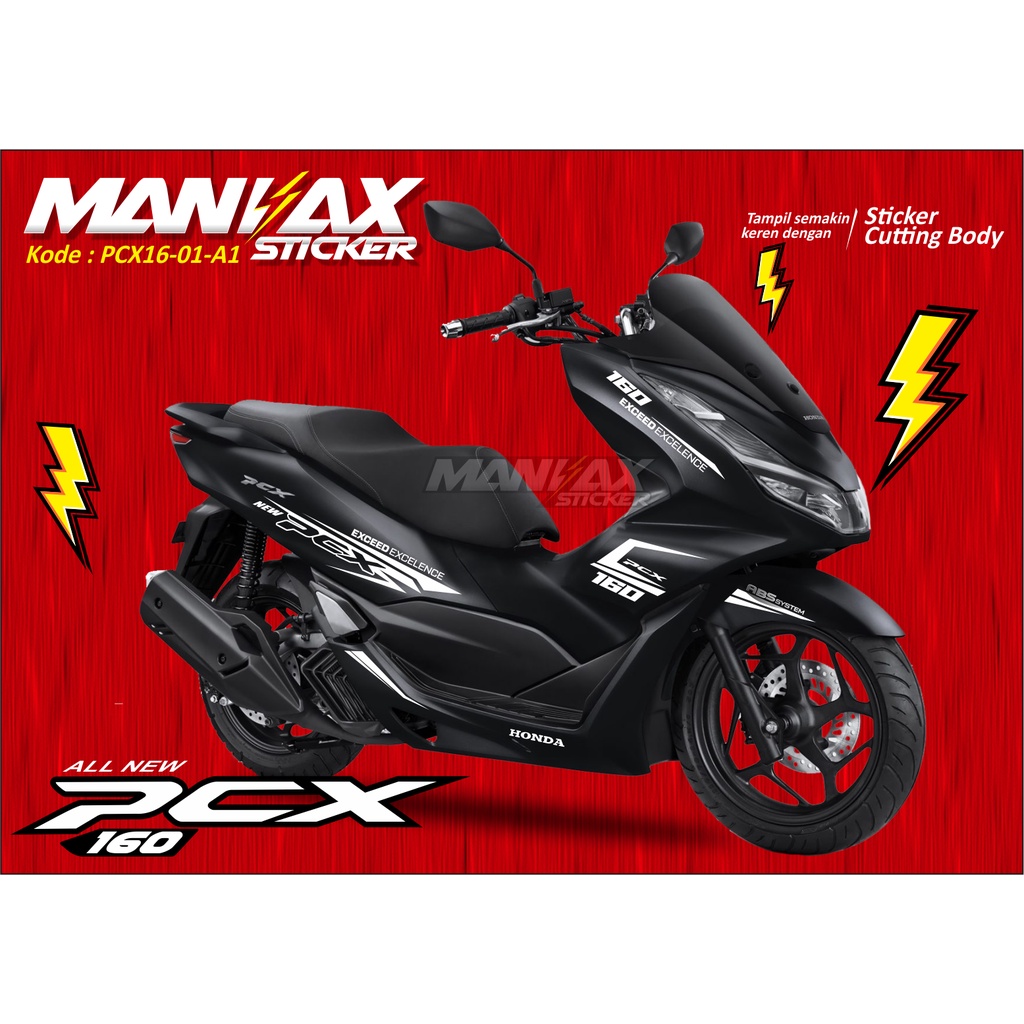 Striping Cutting Sticker Honda PCX 160 2021 Sticker Cutting All New PCX 160CC Putih ( Motor Hitam )