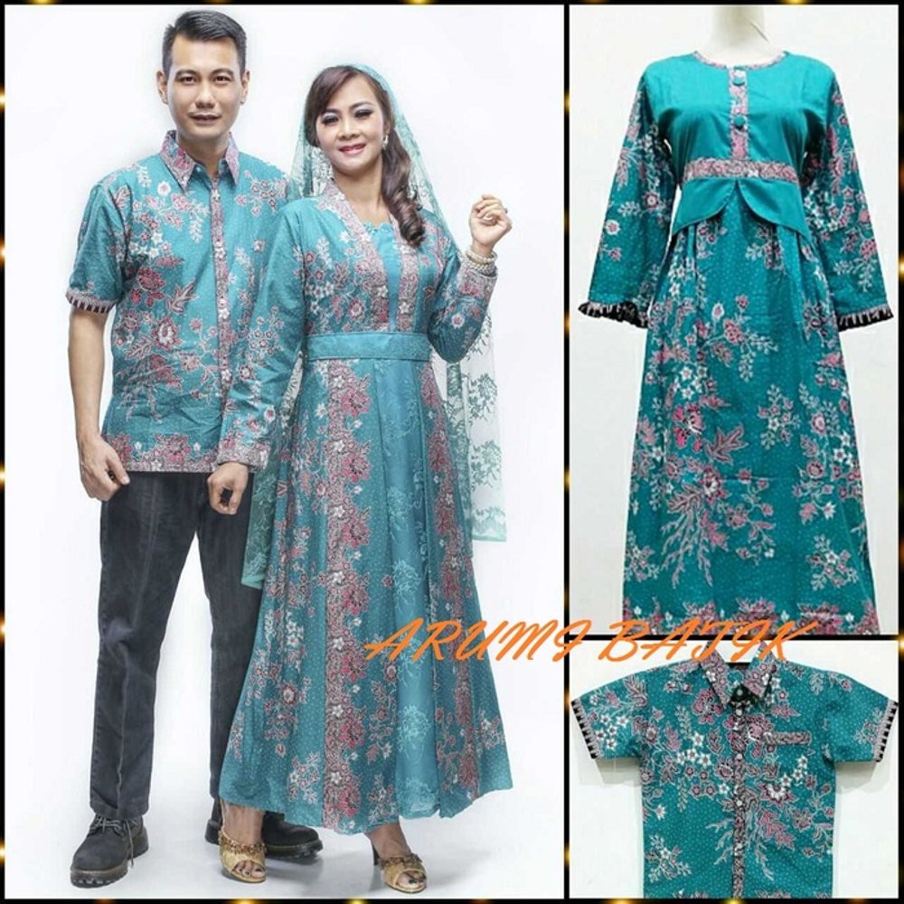 Promo Sarimbit Pasangan Keluarga Gamis Long Dress Batik 1089 Tosca BIG SIZE Berkualitas