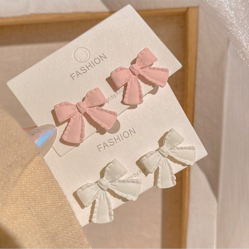 We Flower Korean White Bowknot Stud Earrings for Girls Women Elegant Ear Jewelry