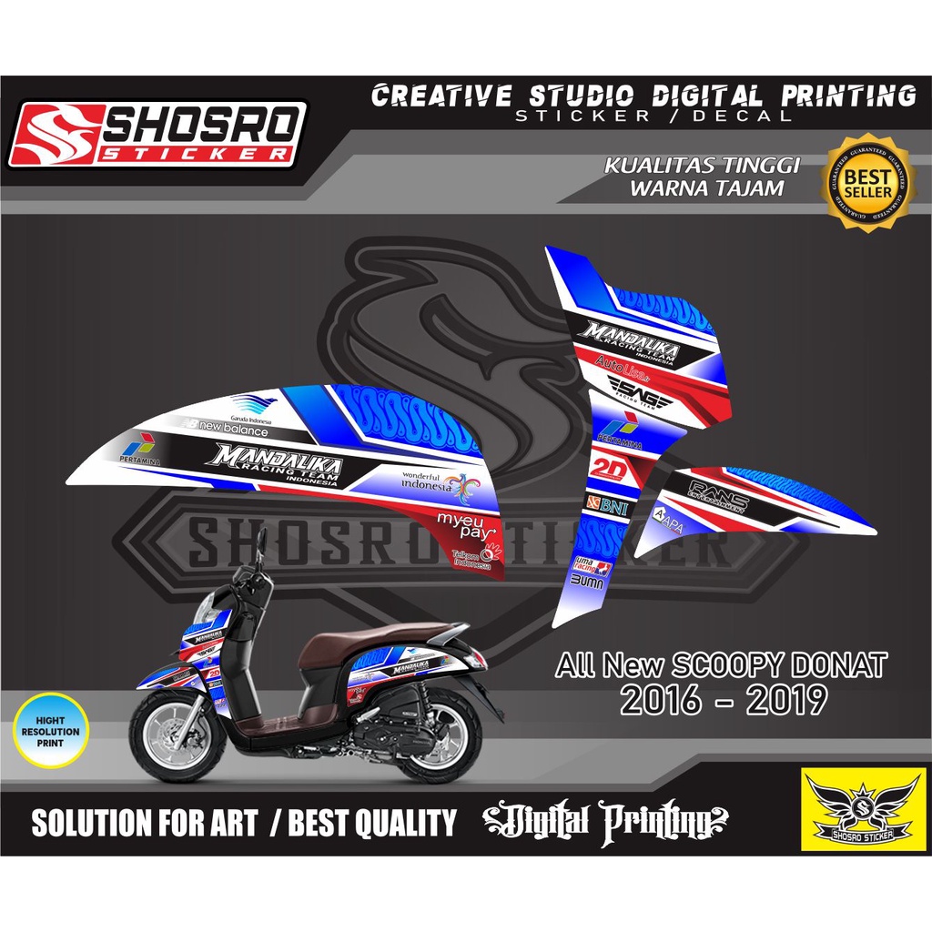 STIKER STIKER / STRIPING SCOOPY FI DONAT VARIASI MANDALIKA MOTIF / STRIPING HONDA SCOOPY 2016 - 2019