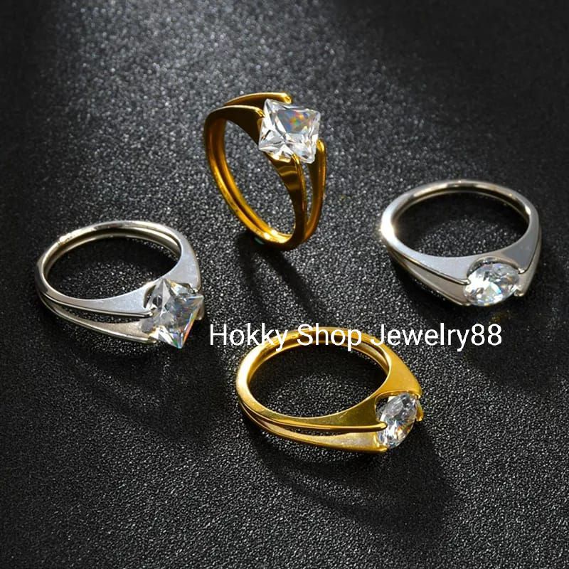 Cincin Titanium Pasangan Couple Cincin Nikah Halal Titanium Antikarat Emas Silver Permata Putih