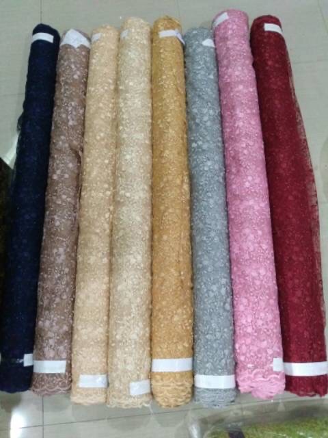 Kain bahan Tulle akar mutiara / bahan kebaya / bahan brokat.