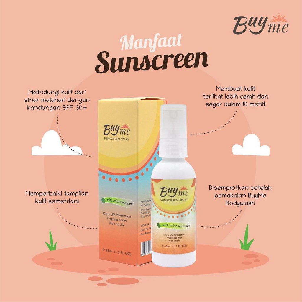 Original Buyme Sunscreen Spray - Melindungi Kulit SPF 30+ Fresh & Cerah [ BPOM ] Anti Kusam Orisinil