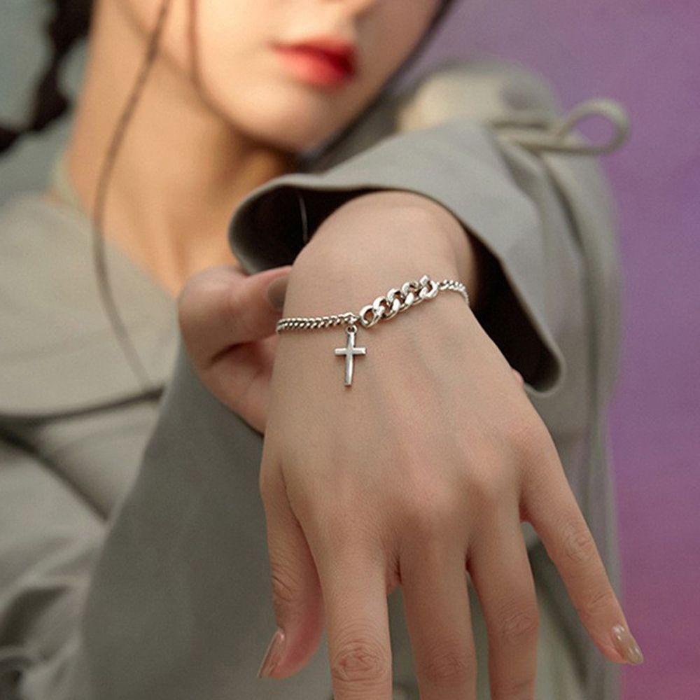 Needway   Wanita Gelang Punk Elegan Rantai Salib Untuk Pria Hip Hop Bangles
