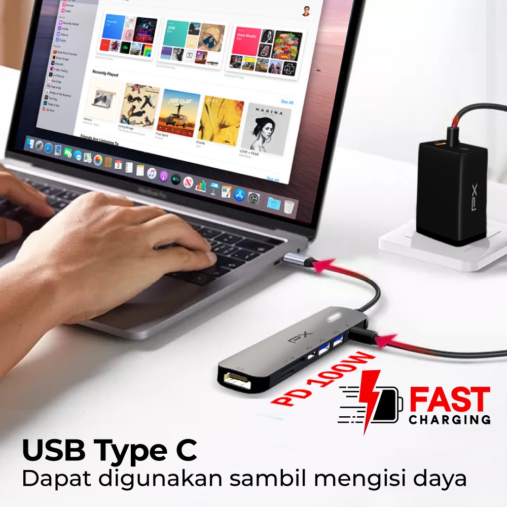 Hub Converter Type C 3.1 Laptop Macbook to HDMI Type C 7 in 1 PX UCH70