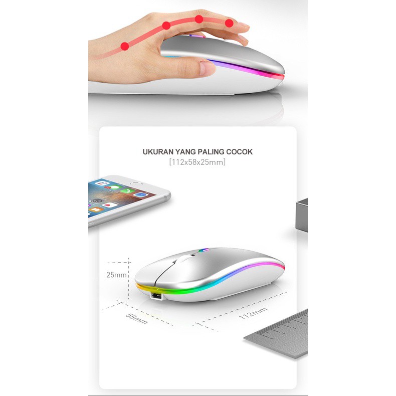 Mouse Wireless 2.4G Silent Wireless Mouse Rechargeable 1200 DPI RGB LED Backlit For Laptop iPad