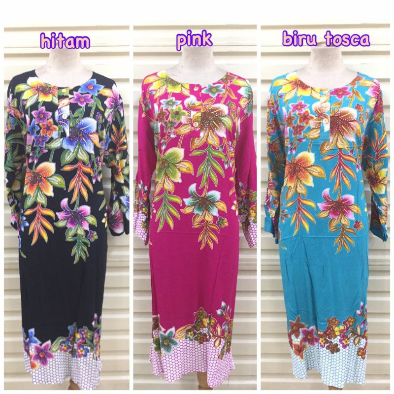 Daster Batik Hengky DHK022 Tangan Panjang Kancing 3 / Baju Tidur Katun Halus Ibu Rumah Tangga