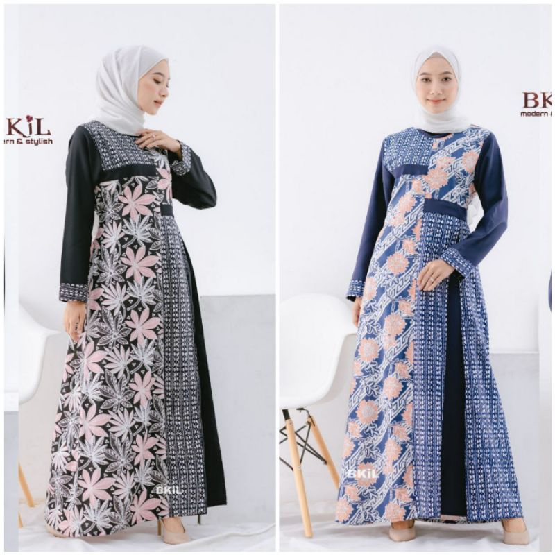 BATIK ALINA - Dress Batik Gamis Wanita Busui Baju Batik Wanita Gamis Batik Modern Batik Kombinasi