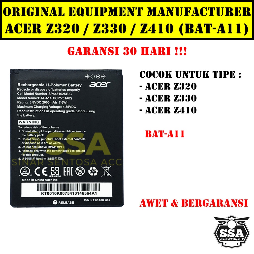 Baterai Original OEM Acer Z320 Z330 Z410 M330 BAT-A11 BATA11 BAT A11 Z3 Z4 HP Ori Battery Batrai Batre Batu Batere GARANSI AWET MURAH