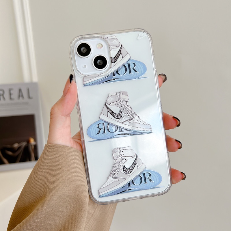 Case Pelindung Tahan Guncangan Desain Sepatu AJ Embossed Untuk Apple Iphone X 13 Pro Max XR12 11