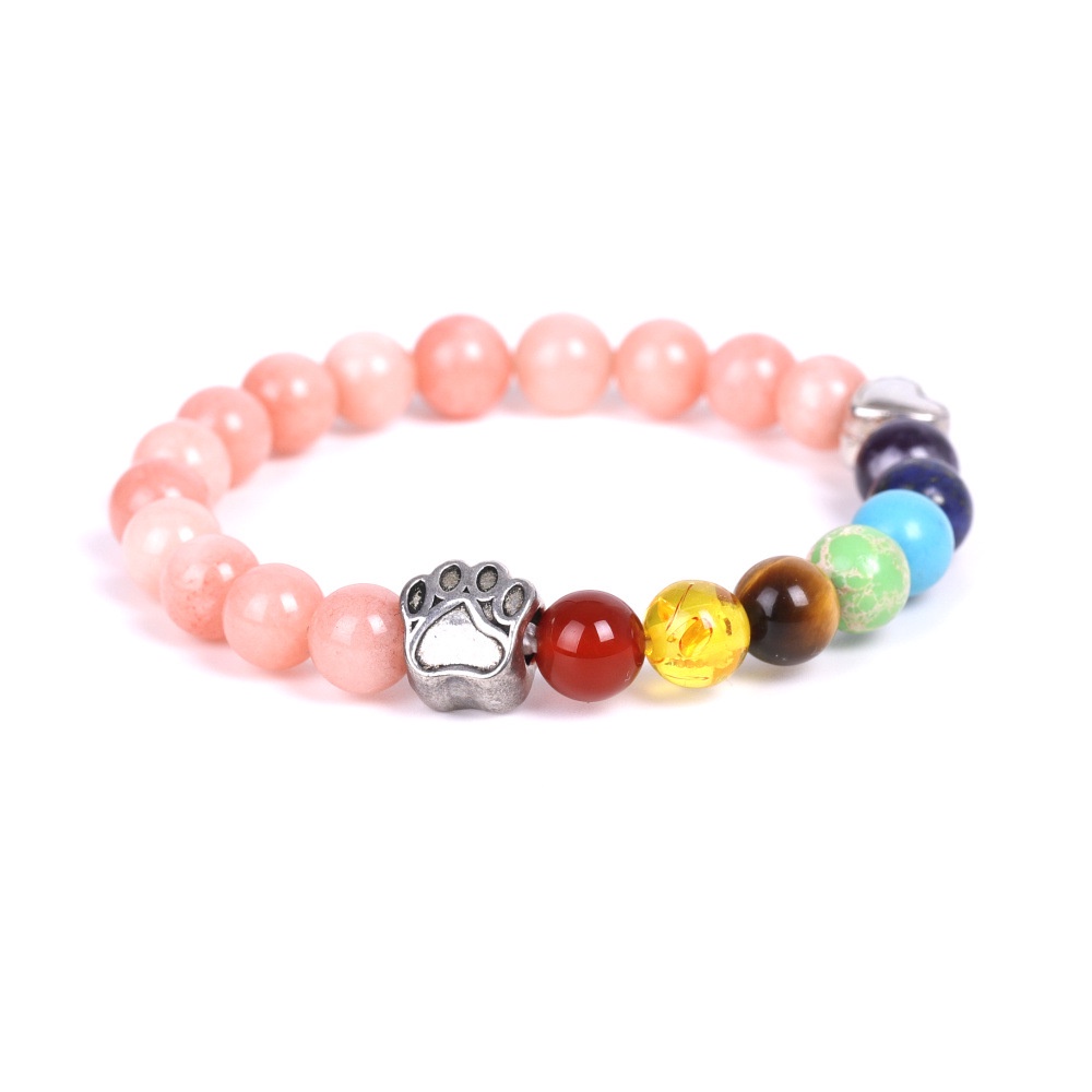 Gelang Batu Lava Hitam 7 Chakra Alami Motif Telapak Kaki Anjing / Kucing Untuk Pria / Wanita