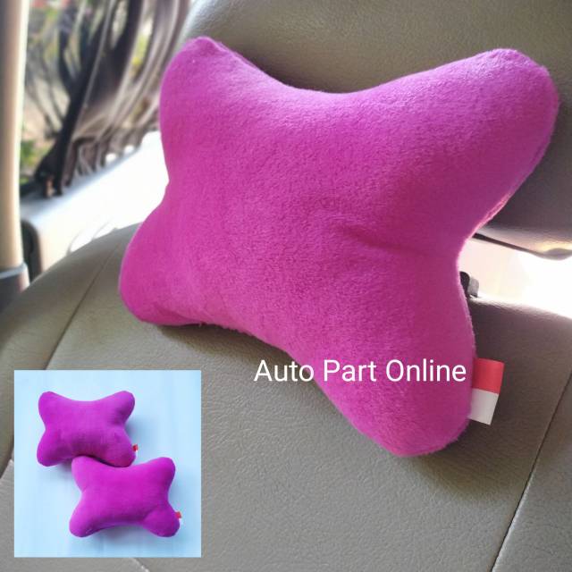 Bantal leher /headrest Mobil motif polos 2in1 warna pink