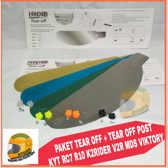 TO - TOP / TEAR OFF + TEAR OFF POST HELM KYT RC7 R10 K2RIDER V2R MDS VIKTORY (PINLOCK)