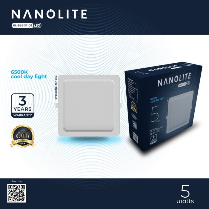 NANOLITE DOWNLIGHT SQUARE LED 5 WATT 5W 2.5Inch Cahaya Putih CDL 6500K