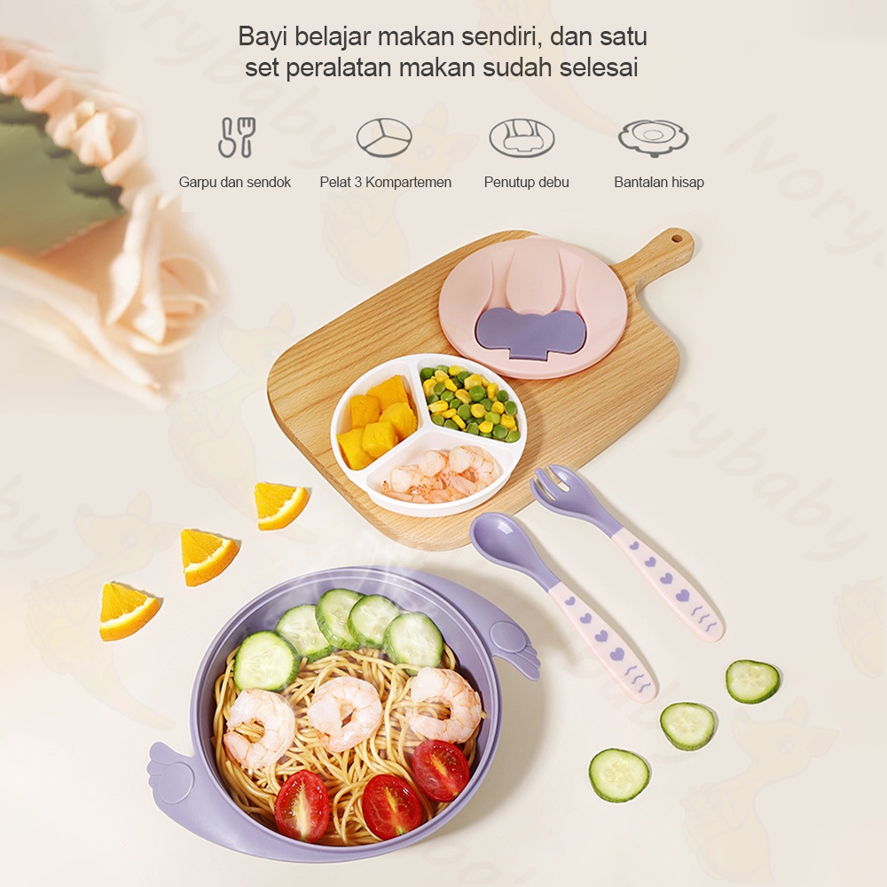 Ivorybaby Mangkok Double Layer Bowl silicone suction bowl bayi anti tumpah Tempat makan bayi anak set