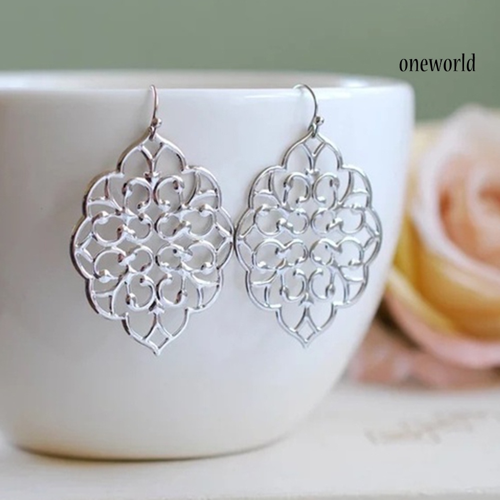 OW@ Women Fashion Hollow Geometric Filigree Dangle Drop Hook Earrings Jewelry Gift