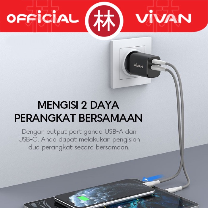 Vivan Power Super 30 3A Dual Port QC3.0 + PD3.0 With Cable Type-C 3A