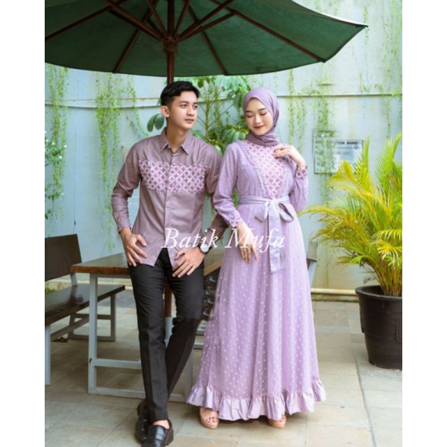 Baju batik couple Gamis AYUMA Baju Lebaran gamis modern set baju untuk seragam keluarga