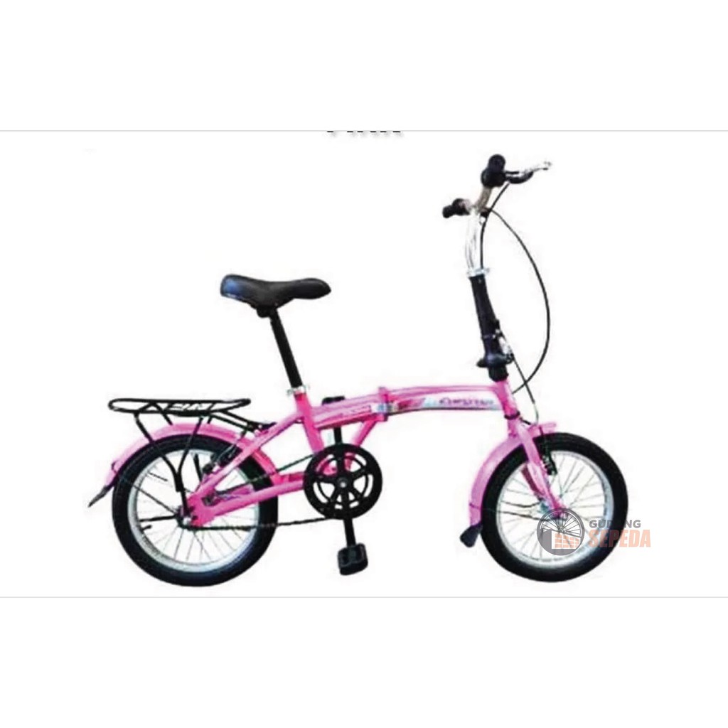 Khusus Gojek/Grab Instan Sepeda Lipat murah Evergreen 16 1 & 7 speed Termurah Original Taiwan single speed SNI-Pink (1)