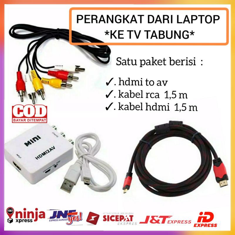PAKET SAMBUNGAN DARI LAPTOP UNTUK KE TV TABUNG HDMI TO AV RCA HDMI2AV