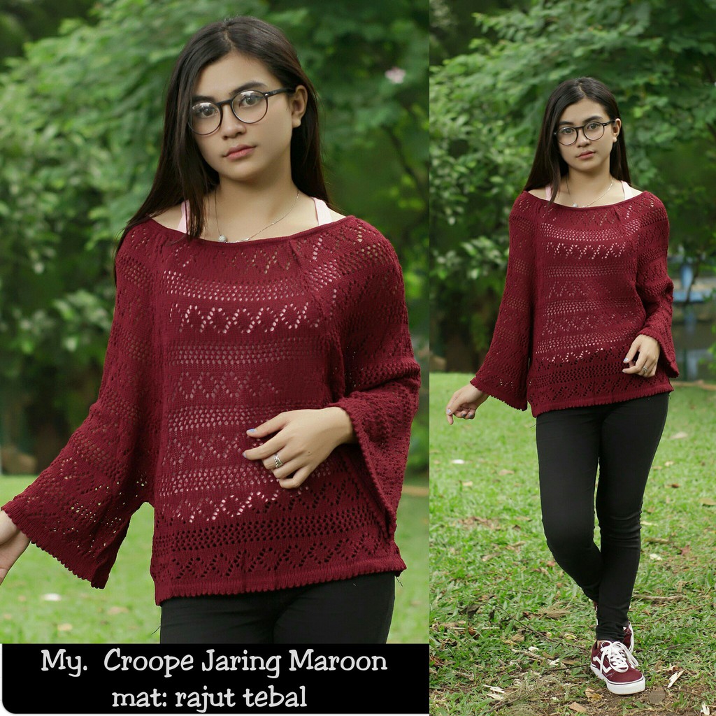 SweaterRajut Wanita Crop jaring