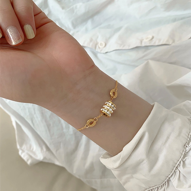 Gelang Berlian Angka Romawi bracelet Titanium Wanita Emas Anti Karat dan tidak luntur aksesoris fashion korea