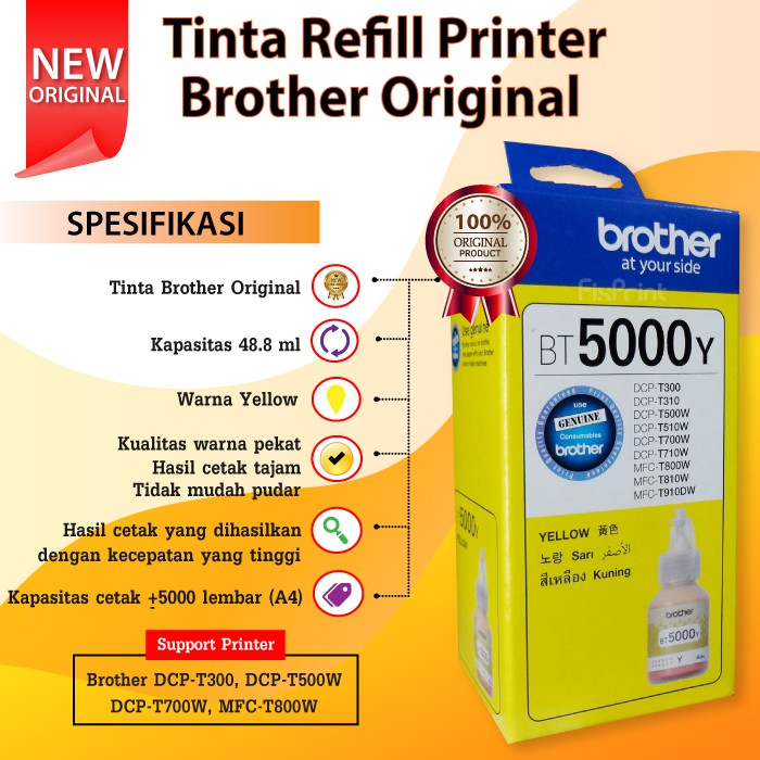 Tinta Brother Original BT5000 BT 5000 Yellow