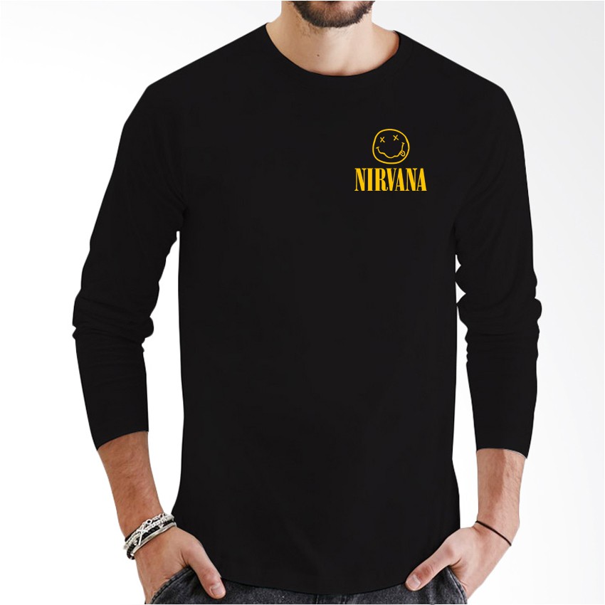 Kaos Distro Lengan Panjang Nirvana Little Yellow - Black Premium