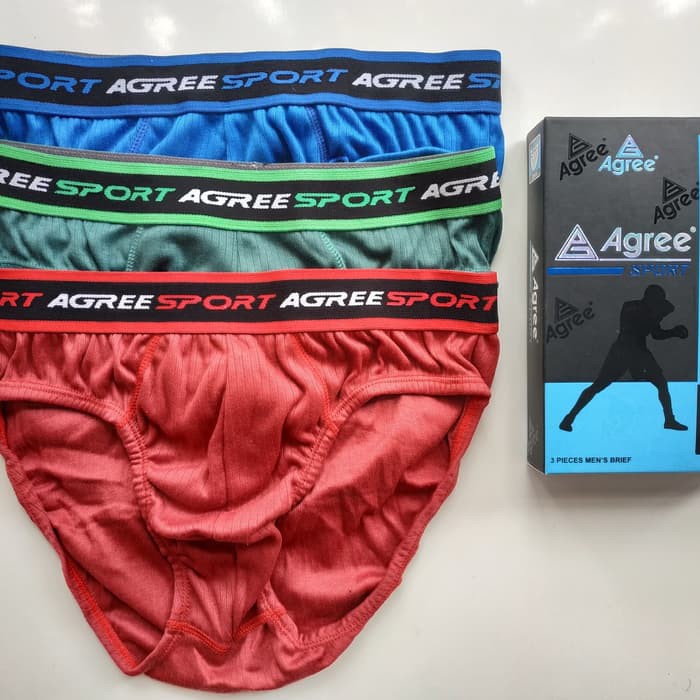 1 Box 3 Pcs Celana Dalam Agree Sport 2308 - CD Pria Dewasa - Karet Boxer - Kotak Biru