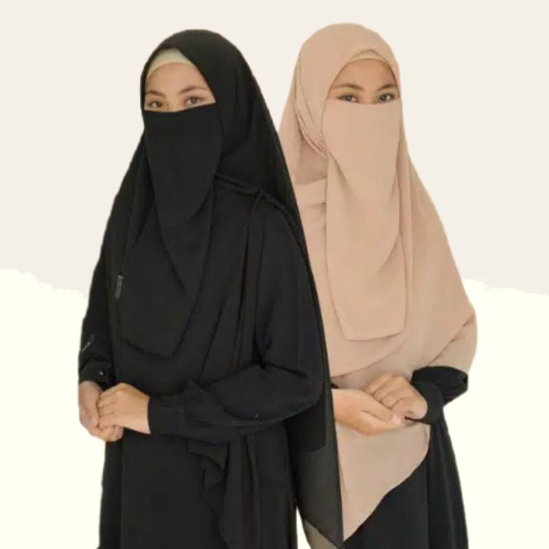 Set Hijab Segi Empat Syari Plus Cadar Uk 150 x 150 Jilbab Panjang Jumbo