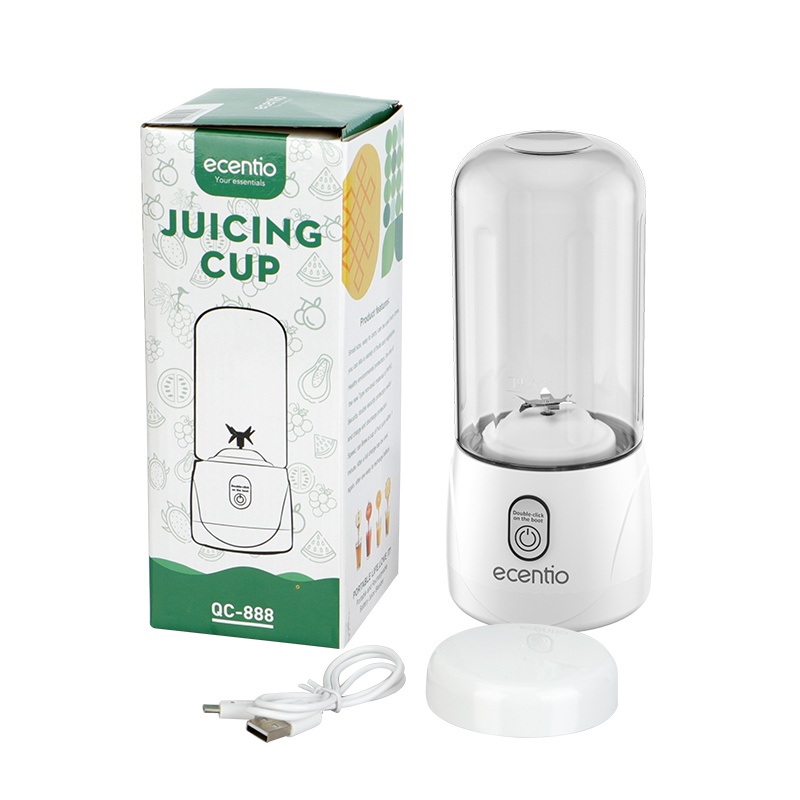 Ecentio Blender Jus Portable Mini Juicer 400ML botol Juice blender cup USB Electric Blender 6 Mata Pisau bisa-putih 6 Mata-410ml