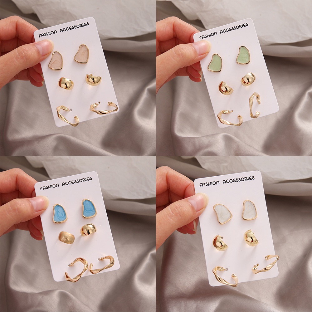 IFYOU 6Pcs Korean Fashion Ins Earrings Set Personalized Oil Drop Gold Stud Earrings Women Jewelry Accessories