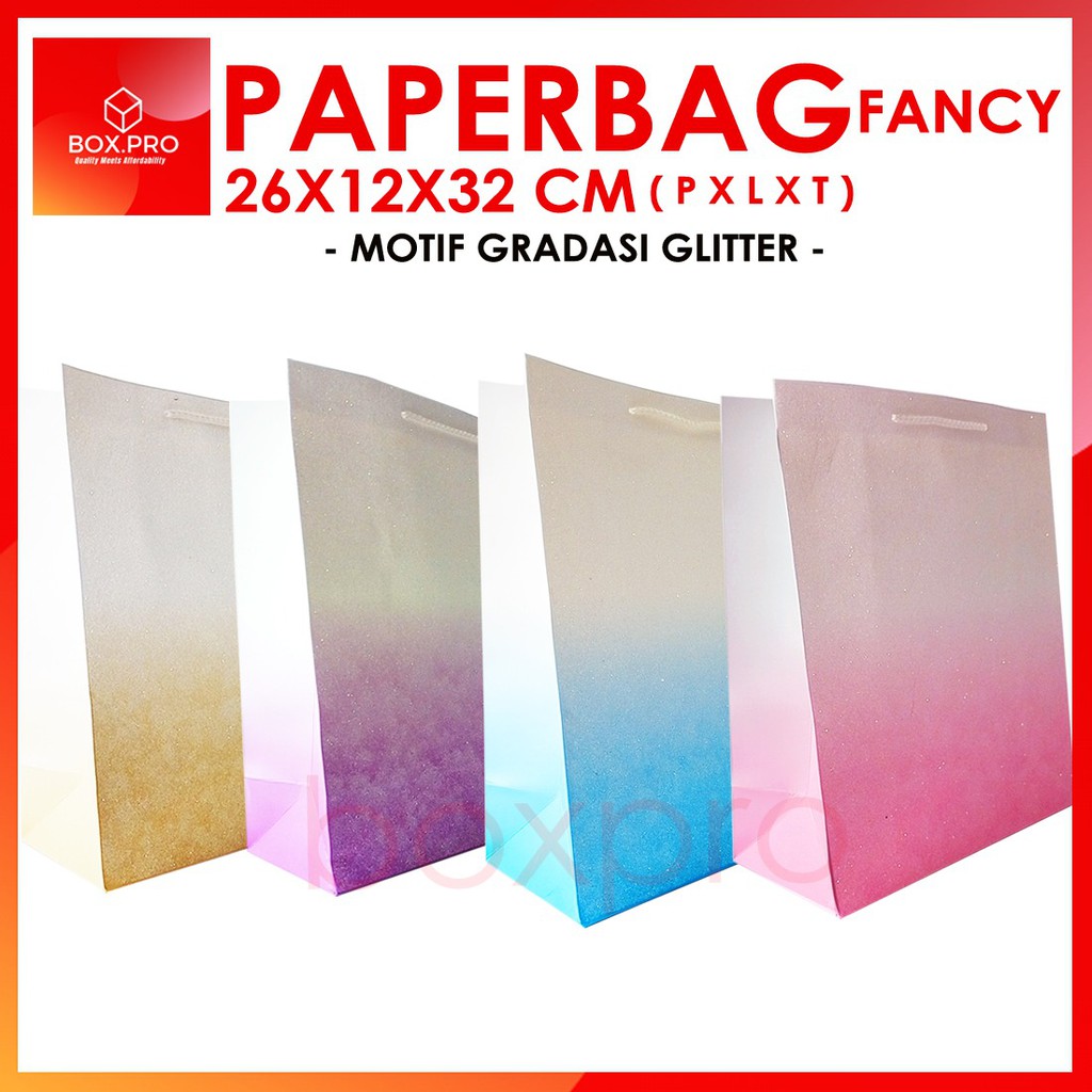 

Paperbag Paper Bag Kantong kertas fancy Motif GLITTER 26x12x32cm tebal import goodiebag gift